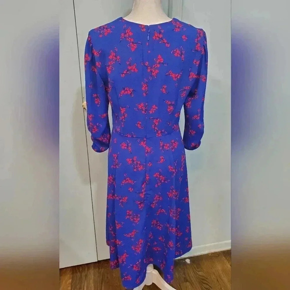 Ann Taylor Factory dress Royal Blue and Red size Petite 4 with 3/4 sleeves - Picture 2 of 7